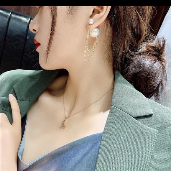 Double Sided Earrings With Hanging Chains - Picture 3 of 6